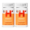 Suplimentul de energie Habit 2 Pack (120 capsule) - New Look, Suporturi Energie, Alertă mintală și Focus, Cafeina Naturală, Vitamine B & C, extract de ceai verde, Vegan, Non-GMO