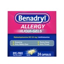 Benadryl Liqui-Gels Medicamente pentru alergii, capsule cu gel lichid liber cu 25 mg de clorhidrat de difenhidramină Antihistamină pentru ameliorarea alergiilor şi simptome reci Ca Runny Nas & Strănut, 24 ct
