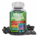 Gumă de mestecat Shilajit cu ulei de semințe negru Seed Seed Ashwagandha Ginger Elderberry Vitamina D3 Clorofila Turmeric Bladderwack Formulă avansată de rezistență Resin Shilajit pentru bărbați și femei