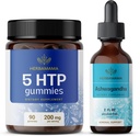 HERBAMAMA 5-HTP și Ashwagandha Kit - Bundle de 200 mg 5-Hidroxitriptofan Gummies & Ashwagandha Picături lichide 2 fl oz - Vegan, non-GMO, alcool și gelatină-free - 2 ambalaj