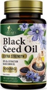 Black Seed Oil Softgels 1000mg - Premium Nigella Sativa Blackseed, Pure Natural Black Cumin Seed Oil & Antioxidant pentru Skin & Immune Support - Non OMG, îmbuteliat în SUA Supliment - 180 Softgels