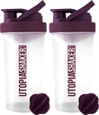 Utopia Home Proteina Shaker Sticla - (Pachet de 2) 28-Ounce sticle Shaker pentru amestecuri de proteine - Fitness Sports Classic Proteina Mixer Shaker Sticla (Clear/Plum)
