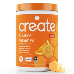 Create Creatine Monohidrat Gummies for Men & Women, Boost Focus, Putere, and Endurance, Anti-Melting Formula, Vegan, Gluten-Free, Non-GMO, 1.5g of Creatin per Gummy (Orange, 90 ct)