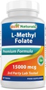 Cel mai bun naturals metil Folate 15000 mcg (15 mg) (Cele mai bio- Available) 60 comprimate - susține funcția de creștere a formării celulare, creier, memorie, sănătate cardiovasculară (60 Conte (Pachet de 1))