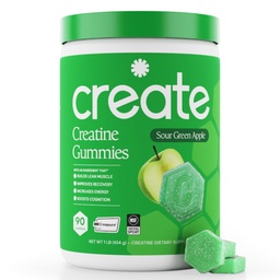 Gume monohidratate pentru bărbaţi şi femei - Focus de creştere, Putere şi Rezistenţă, Formula Anti-Melting, Vegan, Gluten-Free, non-GMO, 1.5 Gram Creatină per Gummy (Apple verde, 90 ct)