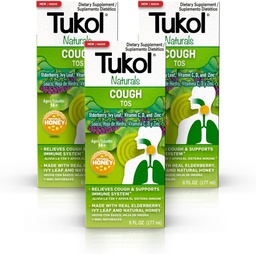 TUKOL Naturals Elderberry Syrup cu vitamina C, D, și Zinc, Supplement de sprijin imun cu miere naturală pentru adulți și adolescenți, Herbal Elderberry Boost pentru suport imun și antioxidant, 6oz, Pachet de 3