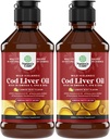 Islandez Wild Caught Cod lichid ulei de ficat - picături de ulei de pește cu Omega 3, EPA, DHA, vitamina D & A - lichid Cod supliment hepatic pentru inimă, comun, Brain & Immune de sprijin - 240 ml (8 Ounce) 2 ambalaj