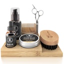 Kit de crestere Viking Beard - 7-Piece Set, Scent de lemn de santal & Caddy - Ulei & Balsam cu pensula de barba, Dual-Sided Comb & Foarfece plus Mustace Comb pentru Grooming & Stiling