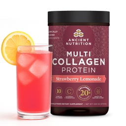 Nutriție antică Colagen Peptides pulbere, Multi Colagen Proteina, Femei și Bărbați, Vitamina C, Probiotice, Hidrolized Colagen, Sprijină Piele, Articulații, Sănătate Gut, Căpșuni Limonadă, 24 Serviri