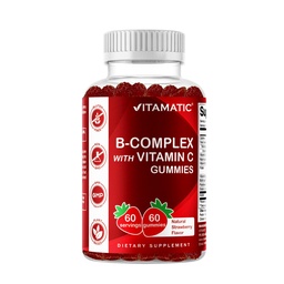 Gume complexe de vitamina B cu vitamina C și inozitol - aromă naturală de căpșuni - 60 gume (1 flacon)