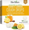 HERBION Naturals Cough Drops, Sugar-Free cu Stevia, Supliment Dieta, Soothes Cough, pentru adulți și copii de peste 6 ani, 25 Drops fiecare (18 Count (Pachet de 1), Honey Lemon)