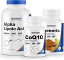 Nutricost Alpha Acid lipoic 600mg, 240 Caps & CoQ10 100mg, 120 Caps & Turmeric 500mg, 120 Caps cu BioPerine