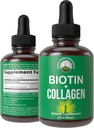 Colagen lichid pentru femei și bărbați cu Biotin. Avansat 2-in-1 picături orale pentru creșterea părului, piele, și unghii. 10000 mcg bovine Colagen Peptides + 5000 mcg Biotin. Fără gluten, fără adaosuri de zahăr
