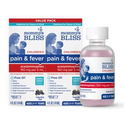 Mami Bliss copii durere și Reducator febră, Copii Acetaminofen, Die gratuit, Delicious Berry Aroma mixt, Vârste 2+, 4 Ounces de fluide (Pachet de 2)
