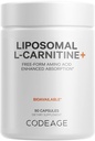 Codeage Liposomal L-Carnitine+ Supliment - 500 mg L-Carnitina L-Tratrate per Serving - Free-Form Amino Acid - Carnitina - Livrare lipozomal - Vegan, Non-GMO, Gluten-Free - 90 capsule