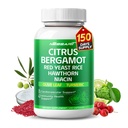 Citrus Bergamot Supliment - 15-in-1 Natural Blend cu Red Yeast Rice Hawthorn Olive Leaf Odorless Usturoi Turmeric Ginger Fenugreek - 150 Conte - Made & Testat în Statele Unite ale Americii