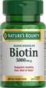 Natura's Bounty Biotin, susține metabolismul pentru energie celulară și păr sănătos, piele, și unghii, 5000 mcg, 60 comprimate de dizolvare rapidă
