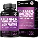 Colagen Pastile Biotin Keratina Saw Palmetto Acid hialuronic, Vitamine și DHT, vitamina E Acid folic Seminte de dovleac MSM pentru bărbați și femei Piele de păr și unghii, 60 capsule