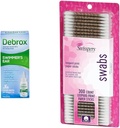 Debrox Swimmer's Ureche Drops, 1 Fl Oz & Swisspers Premium Cotton Swabs, 300 Count for Water Clogged Ear Relief