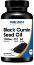 Nutricost Black Seed Oil (Cumin) - presat la rece, Sursa de Omega 3 6 9-120 Softgels, 1000 mg Per Serving, 60 Servings - non-GMO și Gluten Free