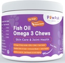 Omega 3 Chews ulei de pește pentru câini - EPA & DHA pentru sanatatea pielii si a hainei Plus Sănătate generală, Mâncărime Ajutor, sprijin comun & mobilitate, CoQ10 & NMN - Supliment natural anti-îmbătrânire pentru câini