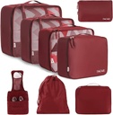 BAGAIL 8 Set de ambalare Cubes Bagaje de ambalare Organizatori pentru accesorii de călătorie-Vin roșu