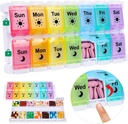 Shintop Am Pm Pill Organizator 7 zi, Push Button Săptămânal Pilula Cutie 2 ori o zi Easy Fill Pill Holder Ziua caz de vitamine pentru medicamente Suplimente de ulei de pește (Rainbow)