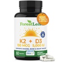 ForestLeaf Vitamina D3 + K2 (MK7) Supliment - MenaQ7 - Calciu si vitamina D3 5000 UI Absorbtie maxima - Rezistenta dintilor si oaselor, sanatate cardiaca, suport al sistemului imunitar - 60 Capsule vegetale