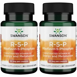 Swanson R-5-P (Riboflavin-5-Phosphat) - Vitamina B2 Supliment de promovare a energiei, Metabolizare & Vision Health - Natural Wellness Formula - (60 capsule) (2 ambalaj)