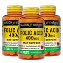 Mason Natural Folic Acid 400 mcg, supliment zilnic pentru sănătate, stare de spirit și îngrijire prenatală, pentru femei de vârstă fertilă, 100 comprimate (Pachet de 3)