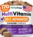Câine Multivitamine Chewable - Vitamine de câine și suplimente cu Glucosamină - 170 Chews - Hip & Joint, Pet Immune Support, Skin & Coat, Gut & Heart Health - Senior & Puppy Multivitamine Pet Supplement