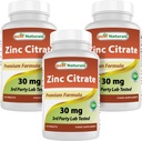 Cele mai bune naturale de zinc 30 mg Suplimente (ca Zinc Citrate) - zinc Vitamine pentru adulți Suport imun - 120 comprimate (120 Conte (Pachet de 3))