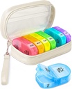 Cute Pill Organizator de 2 ori pe zi, PU din piele caz Pilula pentru femei, Portable săptămânal Pilula cutie pentru Purse cu sac de stocare pentru a deține vitamine, medicamente, uleiuri de pește, suplimente (Beige)
