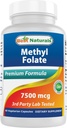 Cel mai bun Naturals Metil Folate 7500 mcg (7,5 mg) (Cele mai bio-Available) Veggie capsule - susține funcția de creștere a formării celulare, creier, memorie, sănătate cardiovasculară, 60 Conte