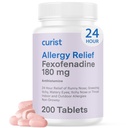 Curist Fexofenadină clorhidrat 180 mg (200 comprimate) Medicamente pentru alergii non- Drowsy - 24 ore Toată ziua Alergie Relief pentru Runny Nose, Itchy Eyes, & Throat - Alergie comprimate de ajutor (200 Conte)