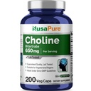 NusaPure Choline Bitartrat 650 mg 200 Capsule vegetale (Vegetarian, Non-GMO, Vegan)