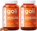 Goli Immune Vitamin Gummy - 120 Conte - Elderberry, Vitamina C, D & Zinc, Vegan, Non-GMO, Gluten-Free & Gelatină-Free, Pachet de 2