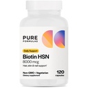 PureFormulas Biotin 8000 mcg Nails Piele de păr Biotin Supliment Biotina, Biotina Cresterea parului Vitamine B7 Supliment pentru femei si barbati 120 capsule
