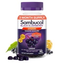 Gume de sambucol elderberry pentru adulţi cu vitamina C; Zinc; Sambucus gumies pentru suport imunitar cu antioxidanţi mari; Gluten gratuit; Vegan; 1 gumă per servire; 90 Conte (90 zile de aprovizionare)