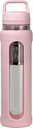 Sticla de apa din sticla de 20oz cu maneca de silicon, 600ml cana cu 2 Tier Lid (Gura de vata si gura mica directa de băut) cu Tea Leak Sticla - Gym Yoga Activitati exterioare (Pink)