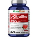 NusaPure L-Citrulline 2400mg 200 comprimate vegetariene (non-GMO, Gluten gratuit, 100-Day Supply, Bioperine)