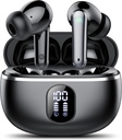 Căști wireless, Bluetooth 5.3 Căști Big Bass Stereo, Muguri urechi cu zgomot Anularea LED-uri Mic ecran, în căști de urechi IP7 impermeabile, 50H Playtime pentru sport, negru