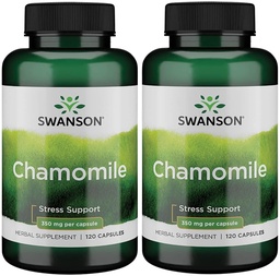 Swanson Chamomile Stress Support - Made with German Musetel Flower - Herbal Supplement to Promove Stress, Relaxation and Sleep Support - Helps Easy Body and Mind - (120 Capsule), 2 Pack