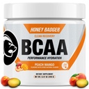 Honey Badger BCAA + EAA Aminoacids Powder, BCAAs + L-Glutamine, Keto, Vegan, Sugar Free for Men & Women, Hydration & Post Workout Muscle Recovery Drink Mix, Peach Mango, 30 Servings