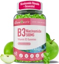 Niacinamidă 500mg Gummies, Chewable Vitamina B3 Supliment cu Resveratrol 500mg, Putere mare Niacin pentru Antioxidant, Skin & Brain Health, Immune Support, Vegan Apple Flavor, 60 Conte