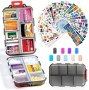 14 Grids Travel Pill Organizator Box cu 415-Pcs Medicamente Nume Etichete - Pocket Daily Pharmacy Case Kit - Deținătorul de medicamente de călătorie Distribuitor pentru ulei de pește Suplimentul de stocare - Grey curat