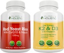 Pur Holistic Red Yeast Rice 1200mg cu CoQ10 & Niacin + Vitamina D3 5000 UI (125mcg) & K2 MK7 90mcg Bundle - 270 Capsule vegetariane - Made in USA