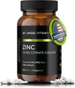 Mt. Angel Vitamine - Zinc Citrate 50mg - Zinc 50 mg Citrat Chelat - Suplimente naturale de zinc fabricate în SUA - 60 comprimate vegetariene