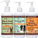 Natural Dog Company Wellness Bundle Food Oil Toppers Inclusiv (1) Ulei de somon sălbatic Alaska, (1) Glucosamină lichidă, (1) Ulei calmant