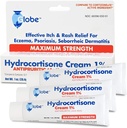 Globe (3 Pack Hydrocortizon Concentrație maximă Cream 1%, Crema Anti-Itch pentru înroșire, Umflare, Mâncărime, Erupții cutanate, Bug / Mosquito Bites, Eczemă, Hemoroizi & More